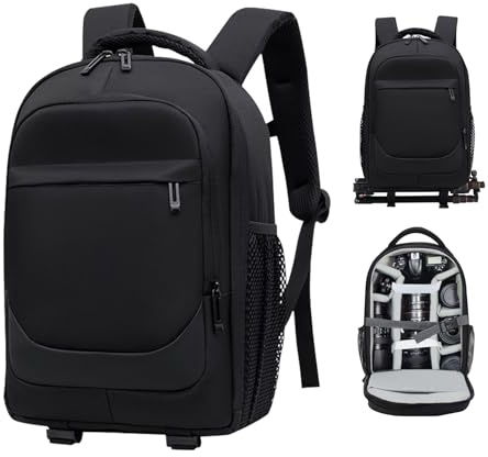HIUOUIH Zaino Fotografico Zaino Macchina Fotografica con Parapioggia Borsa Fotocamera Impermeabile per Obiettivi Reflex DSLR SLR Treppiedi