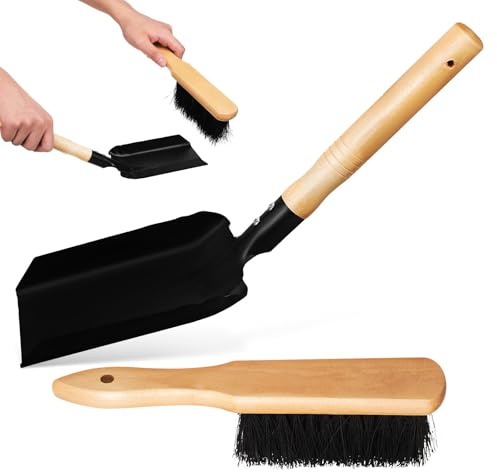 ABOOFAN Pelle Charbon et Balayette Cheminée Poils Doux pour Surfaces Délicates, Poignées en Bois Antidérapantes, 11x3x1,9 Pouces, pour Foyer et Jardin