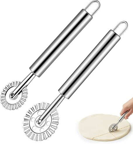 2Pcs Pie Crimper, Fluted Pastry Wheel with Fluted Edge, Professional Pastrys Crimper for Pie Crust, Pizza, Ravioli & Noodles, Dishwasher Safe (2 Sizes)