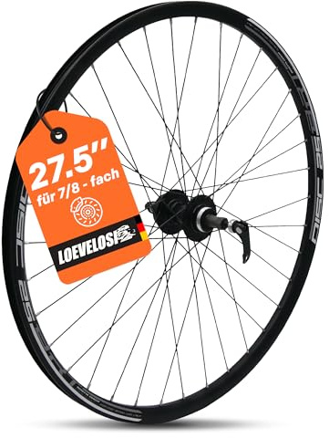 MTB Hinterrad 27,5 Zoll Fahrrad Laufrad - Scheibenbremse 6-Loch - QR 9/10×135 - Schraubkranz 7/8-fach – Alu Felge & Nabe - 36 Speichen - Schwarz - LOEVELOSI