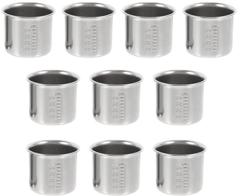 GALPADA Set da 10 Bicchieri Graduati in Acciaio Inossidabile 40ml, Tazze Misuratrici Scala Precisa Anti-ruggine per Medicinali e Raccolta Campioni, Utensili di Misura per Casa,