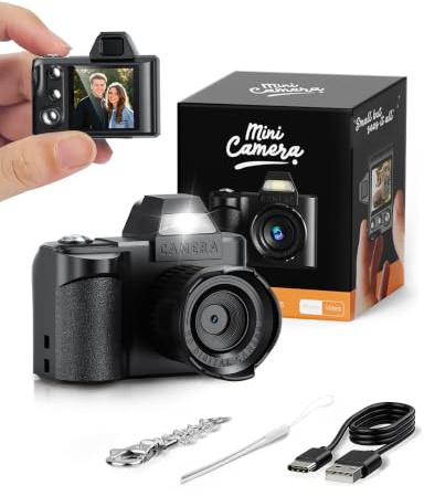 Maxmango Mini Cámara Digital Retro – Videocámara 1080P FHD Portátil con Pantalla de 1,3, Mini Cámara de Pulgar Tipo Llavero de Bolsillo para Viajes y Vlogging, Idea de Regalo (Negro)
