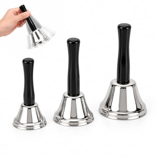 Sukizifa 3 Campanas de Mesa, Campanillas Plateadas, Diámetros 5/6,5/7,5 cm, Metal, para Aula, Oficina, Entrenamiento, Fiestas, Recepción