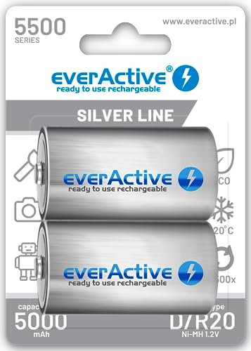 everActive Batería D 5500 mAh 2 unidades Ni-MH Mono R20 Recargable Línea Plata 1.2V 1 Blister Card