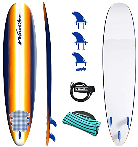 Wave Storm 8ft Surfboard // Foam Wax Free Soft Top Longboard for Adults and Kids of All Levels of Surfing,Mix,AZ22-WSSF800-B