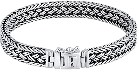 KUZZOI Buddha - Bracciale da uomo in argento Sterling 925 massiccio, catena realizzata a mano, con incisione, larghezza 10 mm, peso 38 g, articolo 0210480118 e Argento, cod. 0210480118_17