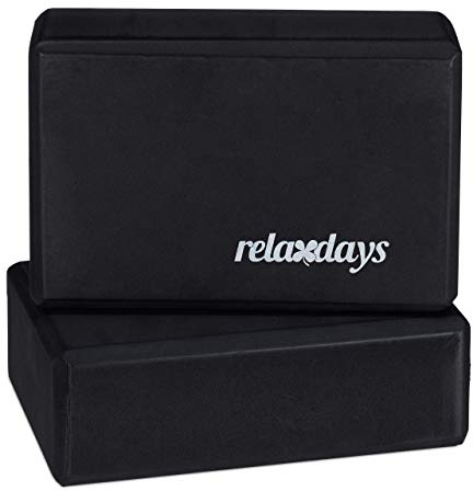 Relaxdays 2X Blocchi per Yoga Mattoncini per Esercizi, in Gommapiuma, Antiscivolo, HxLxP 8x23x15 cm, Nero