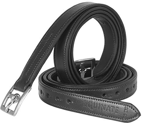 Equinate Leder Steigbügelriemen Superior mit Edelstahlschnallen Schwarz 140