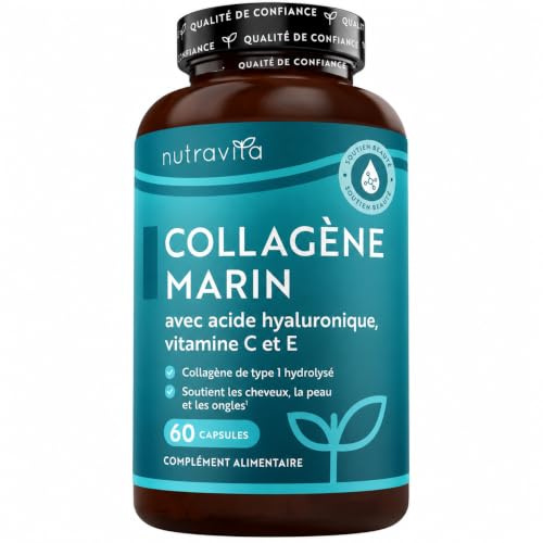 Nutravita Marine Collagen Capsules 1000mg & Hyaluronic Acid - 60 Capsules | Type 1 Hydrolysed Marine Collagen Supplements for Women & Men - Hyaluronic Acid, Vitamin C, Vitamin E, B & Zinc - Made in UK