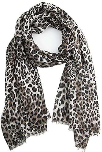 Ever Bloom Damen Schal mit Leopard Muster, Leichtes Halstuch mit Fransen, Modische und Elegante Sommer und Helbst Leo Schals für Frauen, Schal Farben:Khaki