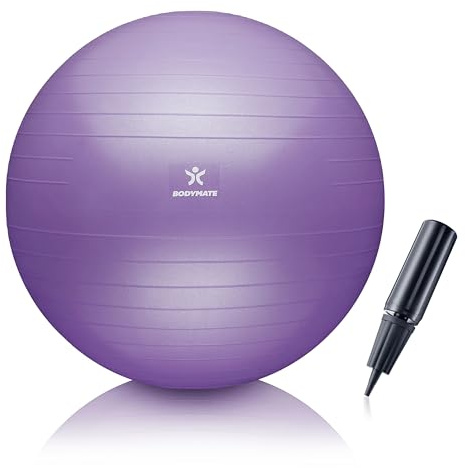 BODYMATE Anti-burst Exercise Ball - Includes Ebook and air pump - Gym-quality Swiss ball for fitness, pregnancy & birth and sizes