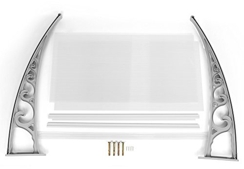 Vordach für Eingangstür, Dach, Markise aus Polycarbonat, robust, Dach, Schutz gegen Regen und UV, (60 x 100 cm), grauer Rahmen