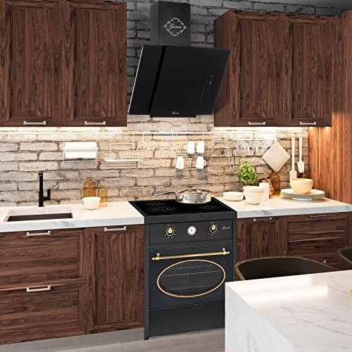 GURARI GCH E 612 BL r + GCH S 171 60 BL Prime, piano cottura a vetro ceramika retrò a libera installazione da 60 cm, fornello da 60 L, nero + cofano, vetro nero, scarico aria/ricircolo aria