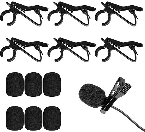 Micro-Cravate à Clip Détachable,6 Pièces Pince Micro Cravate,Pince pour Mini-Microphone,Mini Clip De Microphone Clip,Clip de Microphone avec 6 Mousse de Protection Contre le Vent,Clip de Microphone