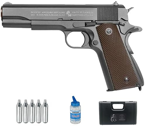 Colt M1911 GBB CO2 (6 mm) | Kit pistola Airsoft CO2 (pallini in PVC). Pistola con valigetta + 5 ricariche + biberon da 0,12 g