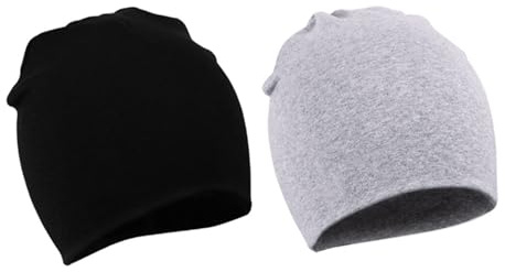 WYMAODAN Baby Beanie Hat, 2 uds., Gorra de algodón de otoño e Invierno, Suaves Sombreros de Doble Capa, Bonitos Sombreros, Gorro para bebé Unisex de 1 a 3 años de Edad (Negro + Gris Claro)