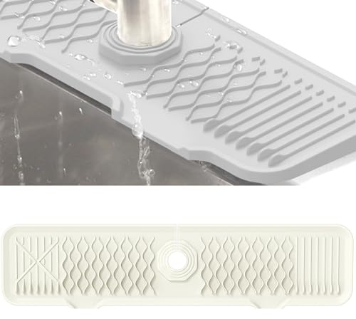 Veki Silicone Faucet Mat for Kitchen Tap, Sink Splash Guard, 61 cm, White