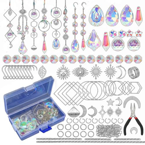 Tuelaly Lot de 200 attrape-soleil en cristal pour décoration de fenêtre, décoration de jardin, avec crochet de suspension, argenté