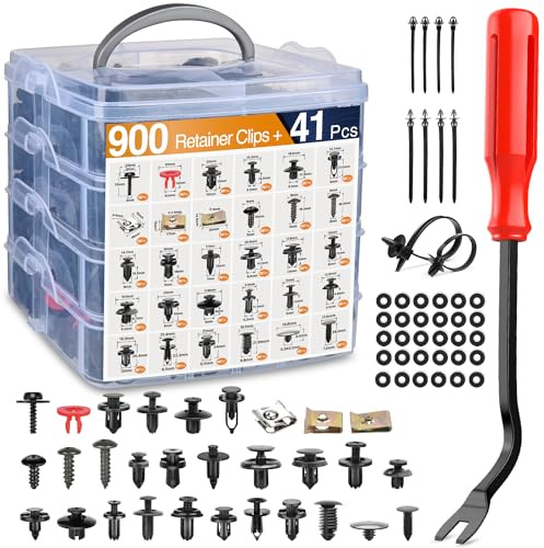 GOOACC 941Pcs Car Retainer Clips and Auto Body Fasteners Assortment-30 Most Popular Sizes Nylon Bumper Fender Rivets with 10 Cable Ties for Ford GM Toyota Honda Chrysler Benz Nissan, etc.