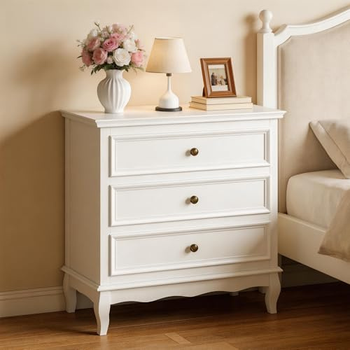 RoyalCraft 32 Wide 3 Drawer Dresser for Bedroom, White Chest of Drawers, Vintage Wood Dresser, Large Nightstand Cabinet for Living Room