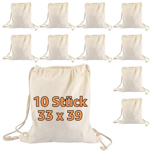SHUESS 10 st gymväska för målning 33 x 39 cm av kanvas – sportväska, väska med dragsko, naturväska med dragsko för målning, gymnastikpåse barn flickor och pojkar för skola, sport och gör-det-själv