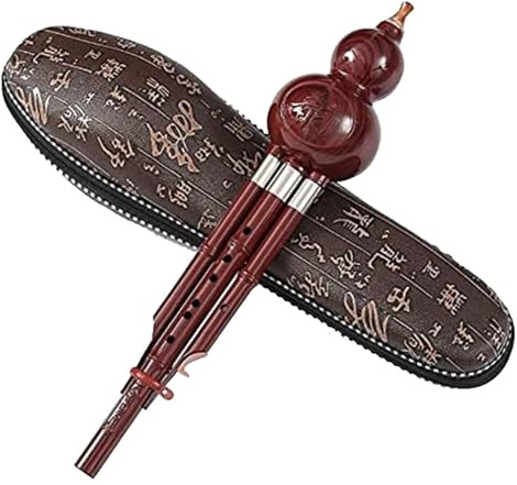 Trärörsinstrument, nationella musikinstrument Bambu Hulusi kinesisk handgjord Hulusi svart kalebass Cucurbit Flöjt Etniskt musikinstrument Key Of C/B med fodral for nybörjare musikälskare(Red)