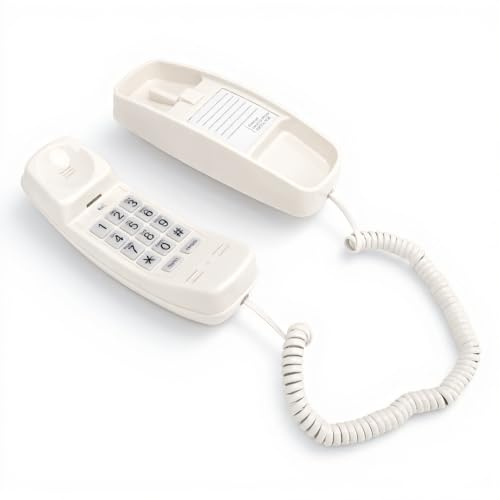 Annadue Sladdtelefon för fast telefon för hemmet, väggtelefon med volymkontroll med stor knapp, seniortelefon för inredning (beige)