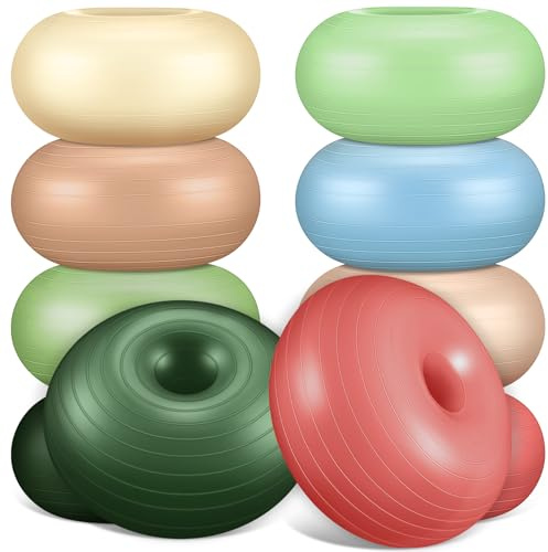 Libima 8 Pcs Flexible Seating for Classroom Inflatable Yoga Ball Chairs with Pump Donut Exercise Ball Chair Cushion Seat for Office Balance and Stability Training Home Gym (Bright Color)