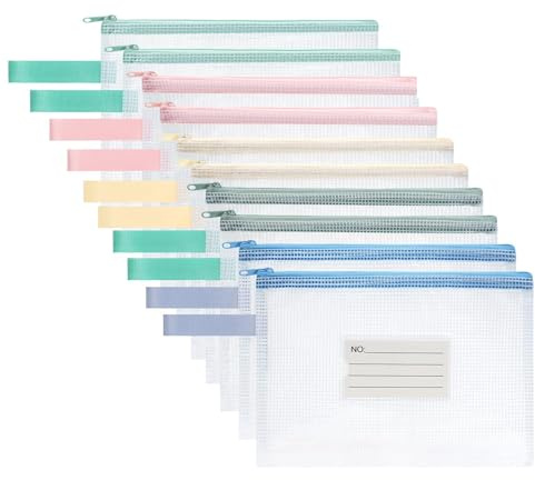 OFFCUP Pochette en PVC Zip Document Dossier, 10pcs A5 Zip Sac de Dossier Stockage Sacs à Glissière avec sac d'étiquette pour Produits de Beauté Articles de Bureau Accessoires de Voyage (Blanc)