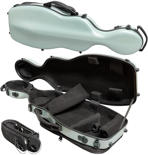 MI&VI NP-7016 Light Hard Shell Violin Case for (Full Sized) 4/4 Violins with Adjustable Straps | Water Resistant | Travel Backpack | Poly Carbon Fiber Shaped Violin Case (Green)
