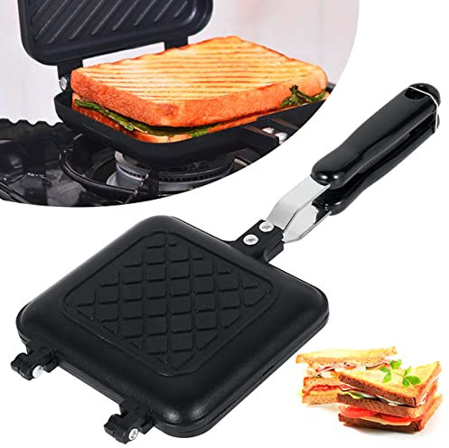 MENIBBLER Camping Toastie Maker Non-Stick Stovetop Toasted Sandwich Maker Double Sided Toastie Maker Baking Pan with Heat-Resistant Handles Multifunction for Gas Stove Home Outdoors Camping