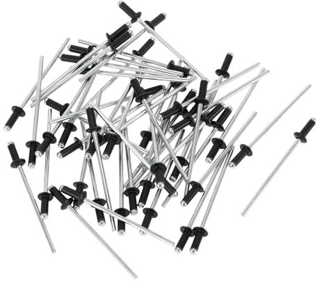 Partuto 50 Piezas Remaches Ciegos De Cabeza De Cúpula Con Gran Brida De Aluminio Negro Plateado 2.4mm Diámetro De Agarre 6mm Longitpc De Agarre 5mm Diámetro De Brida