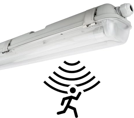 NCC-Licht LED Feuchtraumleuchte Wannenleuchte 120cm IP65 2 x 18W T8 4000K Neutralweiß durchgangsverdrahtet, Deckenlampe für Keller Werkstatt Garage mit Sensor