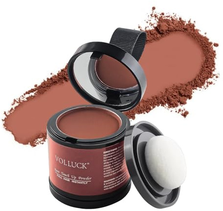 VOLLUCK Ansatzpuder – Haarnansatz Puder zur sofortigen Abdeckung von grauen Haaren & lichten Stellen – Natürliches Finish – Haarpuder Ansatz für Damen & Herren 10g (Rotbraun)
