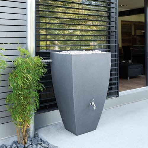 CHARLES BENTLEY 100L, Garden, Plastic Water Butt, Including Chrome Tap With Connector Kit, Grey, Rain Saver, Rainwater Tank, Contemporary Design, 100 Litre Capacity, Space Saving (H100xW38xD38cm)