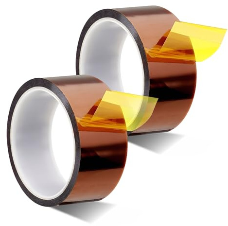 EXLECO 2Pcs Nastro Adesivo Alte Temperature Dorato 50mx33m, Nastro Kapton Polyimide Resistente al Calore, Nastro Riscaldante per Sublimazione Trasferimento Termico, Mascheratura, Saldatura, Elettrico