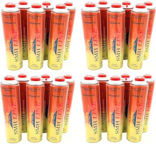 SMH LINE 24 x 600 ml universell gaspatron för camping gasspis ogräsbrännare gasbrännare mix propan butan 7/16 tum eurogänga EN417 skruvpatron skruvventil avflamningsanordning lödbrännare