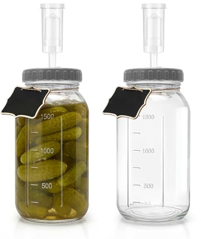 LUPATDY Lot de 2 bocaux de fermentation de 2 l avec valve de fermentation, large bouche, avec couvercle à visser, kit de fermentation pour kimchi, choucroute, kéfir, légumes