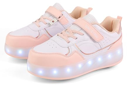 Fansu Zapatos con Ruedas y LED Luces para Niños y Niñas, Zapatillas con Ruedas con USB, Rosa Zapatillas de Skateboard con 4 Retráctil Wheels para Cumpleaños, Navidad
