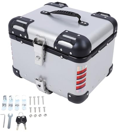 AOWINHIT 45L Aluminiumlegering Top Box Säkerhetslås Bagageväska, Bagage Top Box Reflekterande Säkerhetsdekaler (Silver)
