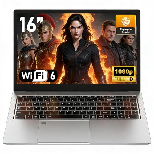 NAIKLULU 16 Pulgadas Ordenador Portátil Gaming 2026, Procesador R7 5825U (2,0 a 4,5 GHz), 16GB RAM 1TB SSD Laptop Pc Gamer Portátil, Teclado Retroiluminado, Desbloqueo por Huella, 51.97Wh, Tipo-C
