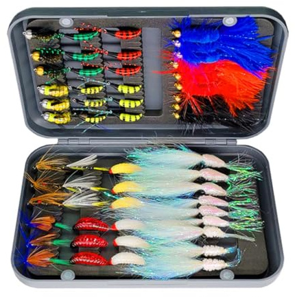 Qitewwrme flugfiske flugkit, 40/48/54/114 stycken konstgjorda flugfiskedrag med torra/våta flugor, streamer/maskar/mal/nymfer öringfiske med låda