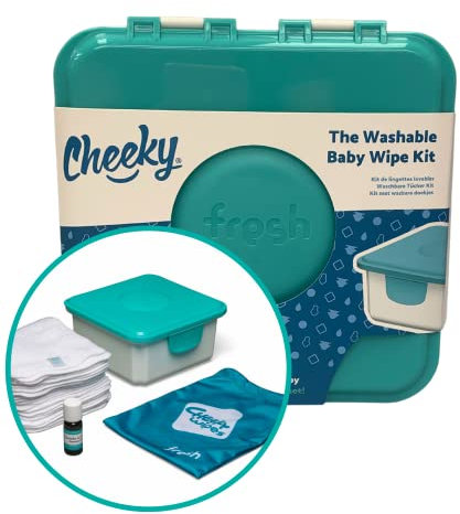Cheeky Wipes Reusable Mini Baby Wipe Kit for Cloth Nappy Users | Contains Wipes, Nappy Oil and Storage Box