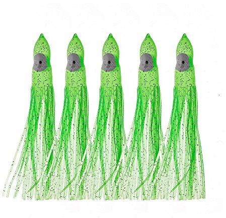 Oktopus Tintenfische 12 cm Gummiköder Squid Angel Köder Norwegen Octopusse Meeresköder Kunstköder Raubfisch (grün - Glitter)