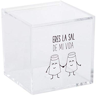 TIENDA EURASIA® Salero Acrílico Diseño Eres la Sal de mi Vida - Salero con tapa 11 x 11 x 11 cm