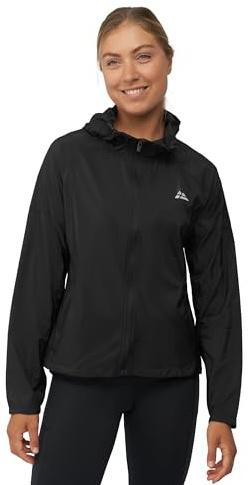 DANISH ENDURANCE Windbreaker-Jacke mit Kapuze, Faltbare Laufjacke aus recycelten Materialien, Atmungsaktive Sportjacke, Winddicht & Leicht, für Damen, Schwarz, L