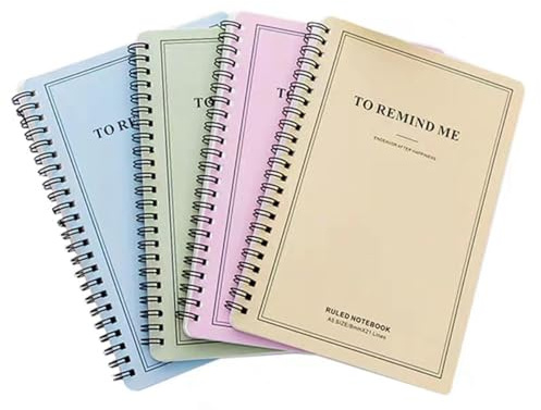 LELYFIT Set Med 4 Spiralanteckningsböcker, A5-Format 60 ark/120 Sidor, 210 x 142 mm, För Skolan, Studenter Och Lärare, Resedagböcker, Memos Eller Graffiti (A5)