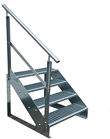 Kaminbau Mierzwa Premium trappa fristående, 4 trappräcken, vänster (bredd 600 mm) (höjd 76 cm), väderbeständigt rutnät, trädgårdstrappa