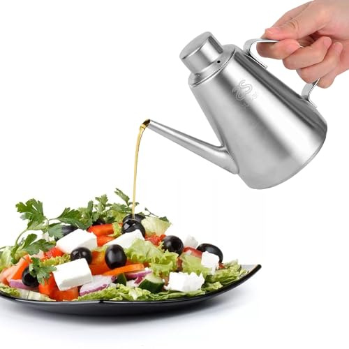 Tissting Bottiglia di Olio in Acciaio Inossidabile 460ml Olio D'oliva Distributore di Salsa di Aceto Contenitore a Bocca Lunga Teiera Condimento Bollitore Filtraggio Residui di Olio
