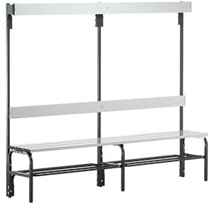 Sypro | Umkleidebank aus Edelstahl | HxT 1650 x 375 mm | Länge 2000 mm | 6 Haken | anthrazit | Schuhrost